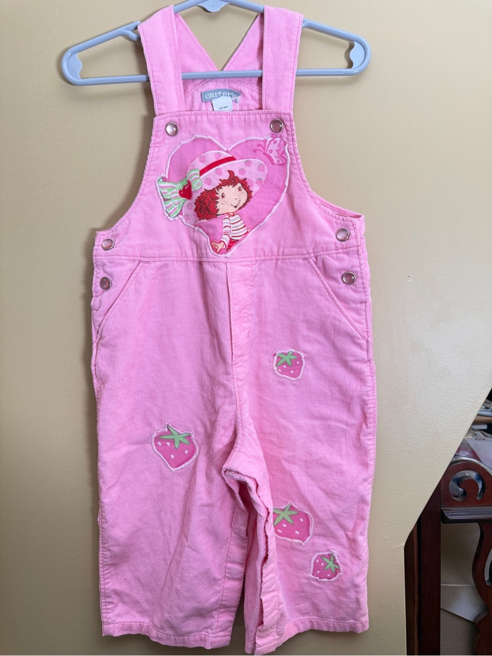 VTG Upcycled Strawberry Shortcake Pink Corduroy Overalls 18M